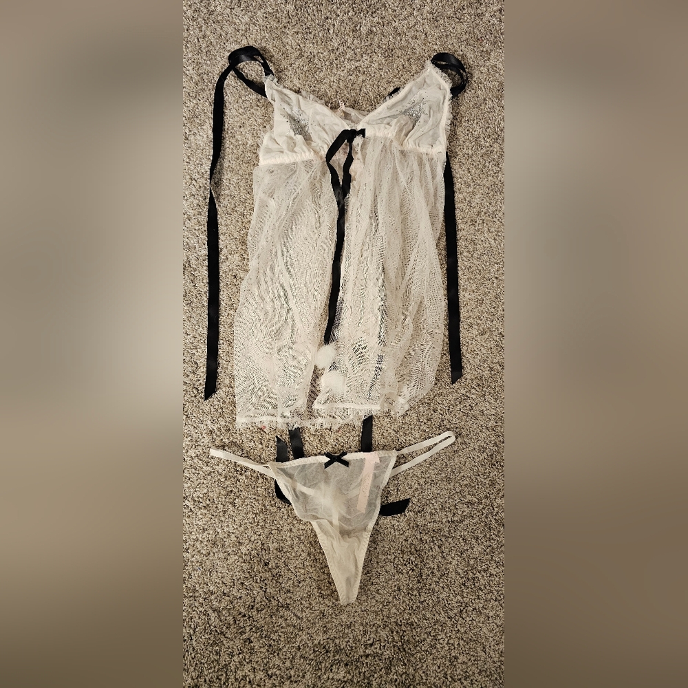 Victoria's Secret Sheer White and Black Chemise Set